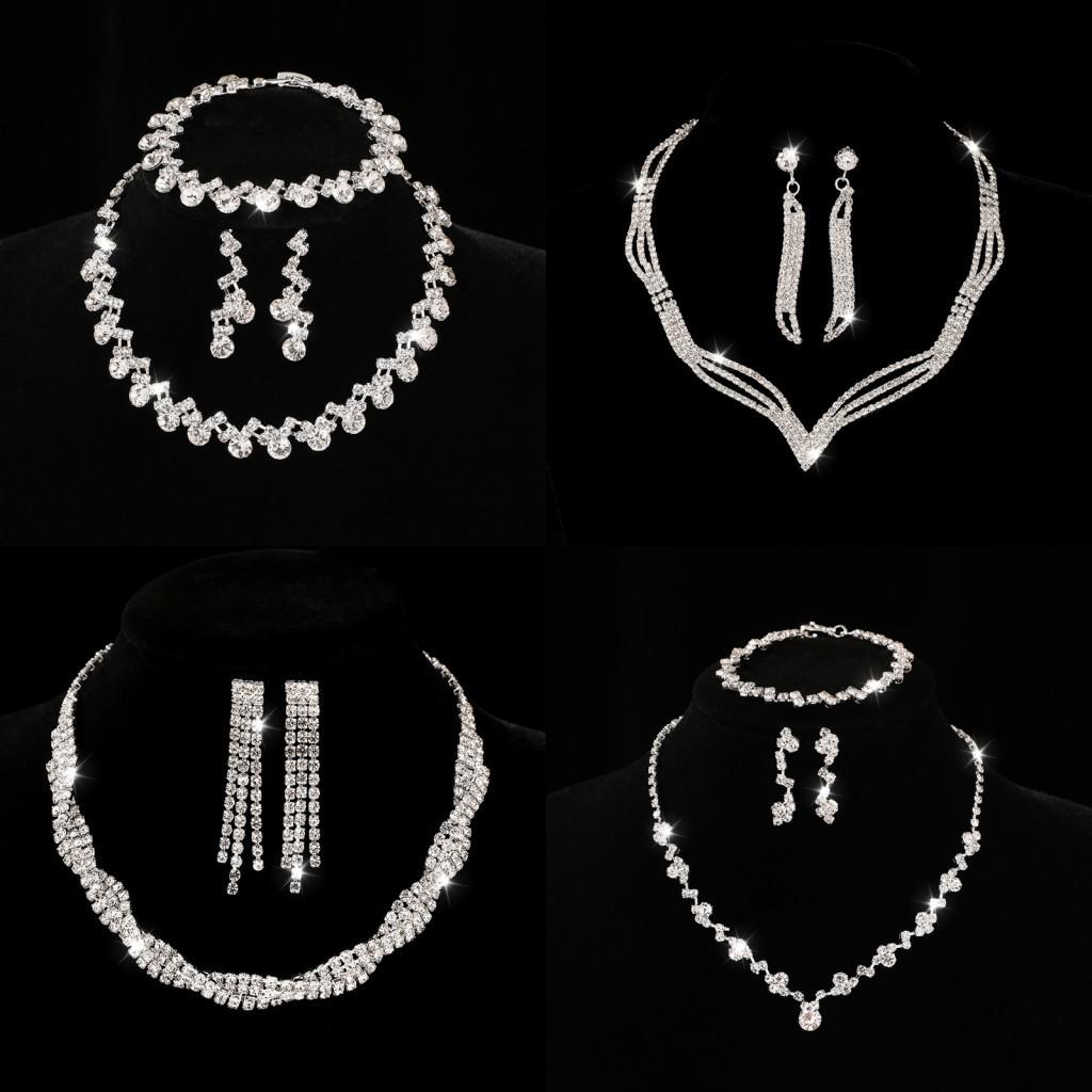 Bridal Accessories Three-piece Set Wedding Fashion Full Diamond Zircon Water Drop Necklace Earrings Wedding Accessories