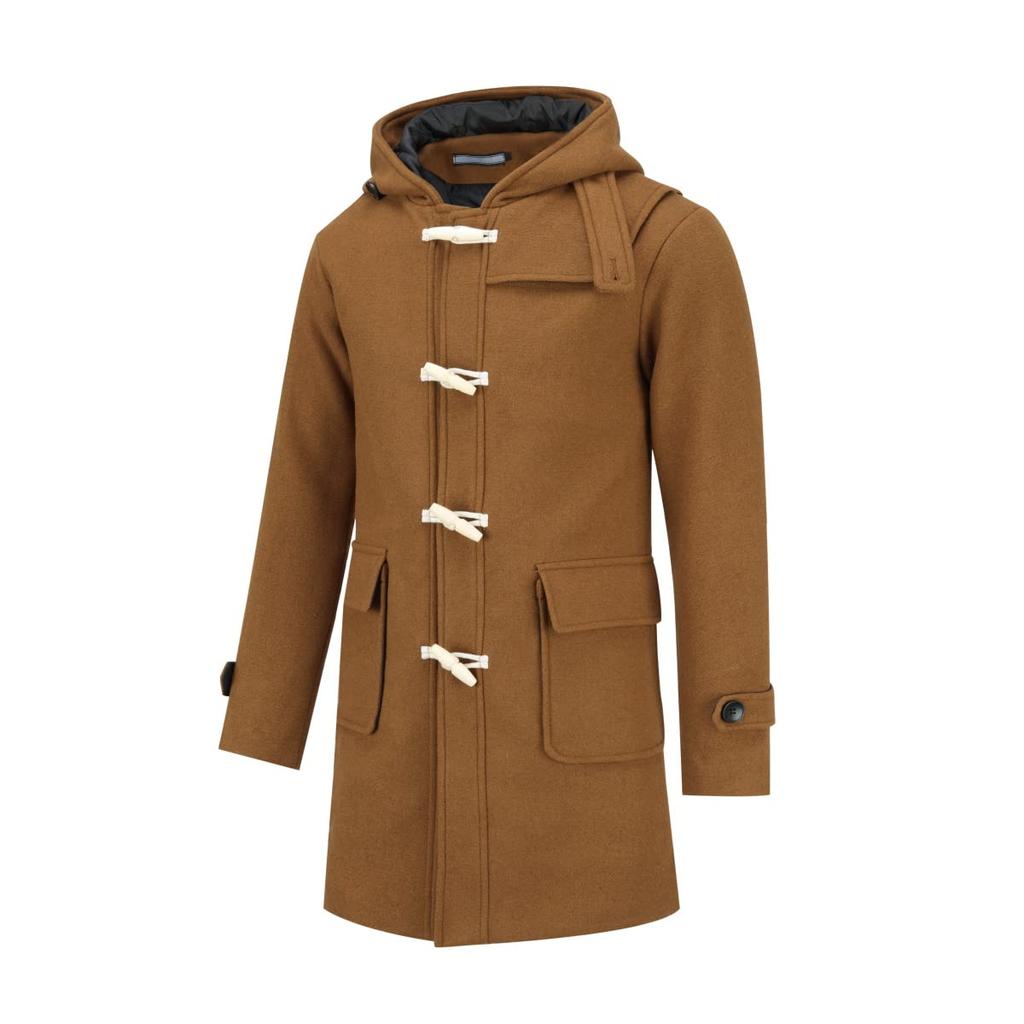 FOMANSH Duffle Coat with Hood Brown 5XL (Men’s Long Winter Coat)