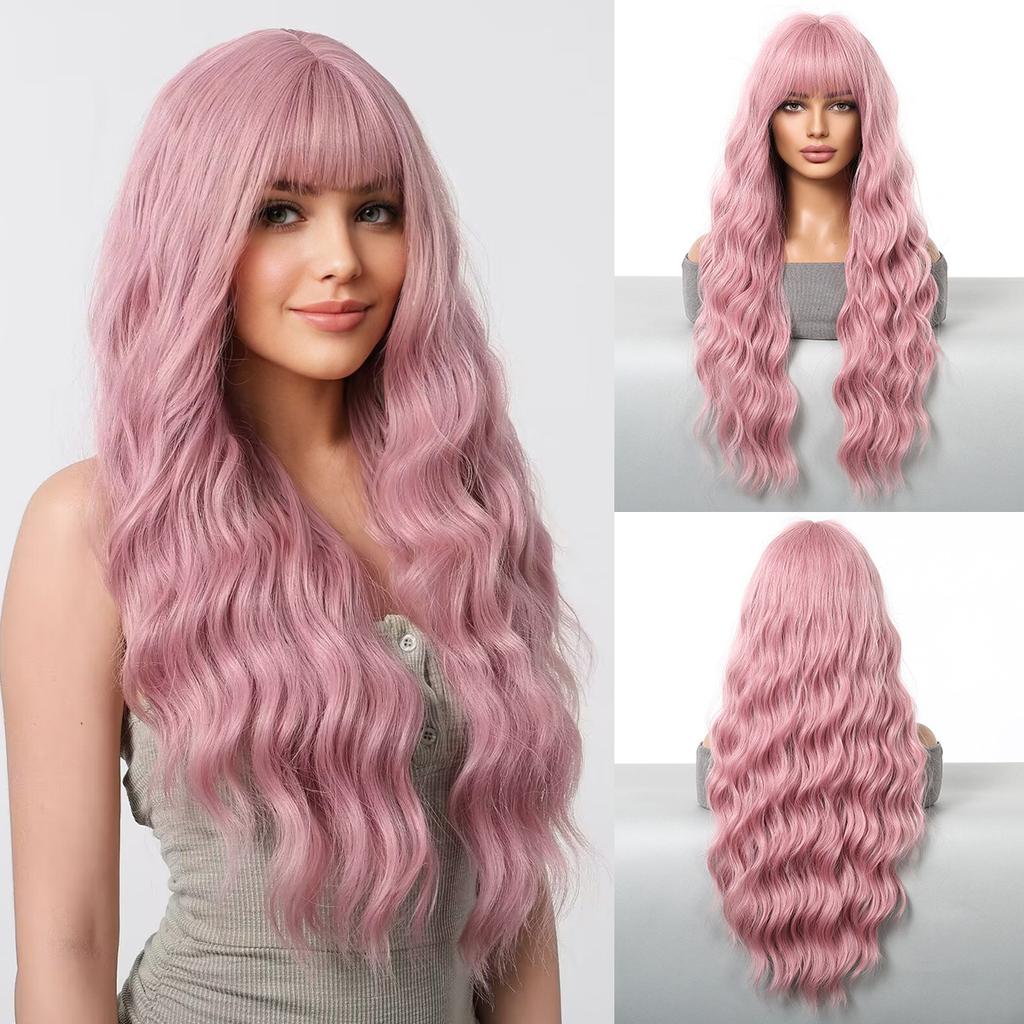 Qi Bangs Platinum Barbie Wind Big Wave Long Curly Hair Fluffy Facial Wig Full Headgear Wig