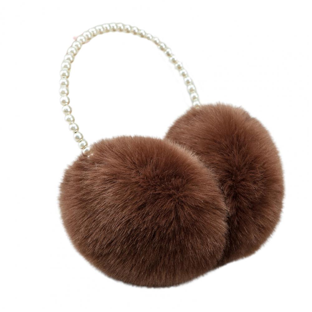 Autumn Winter Women Earmuff  Solid Color Imitation Pearl Decor Faux Rabbit Fur Plush Ear Warmer Non-slip Lightweight Ear Cover