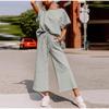 Sets for Women Summer Lounge Sets O-Neck Tops Wide Leg Crop Pants Vacation Travel Outfits