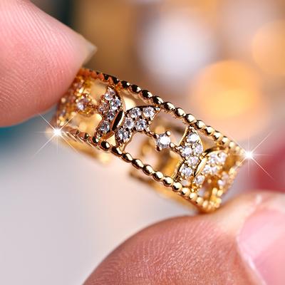 Shiny Zircon Butterfly Opening Ring for Women Adjustable Design Boutique Charming Jewelry