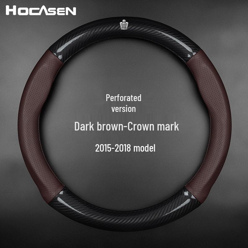 Compatible Genuine Leather Steering Wheel Cover for Crown Models (12th-14th Gen, 2005-2021) - Carbon Fiber Design