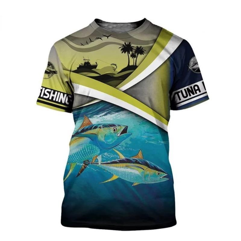 Vintage T Shirt for Mens Fishing 3D Print Outdoor Sports Short Sleeve Top Casual Man's T-shirt Loose Tee Streewear Men Clothing