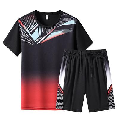 Summer Ice Silk Quick Drying Round Neck Short Sleeve Sports Set Fashion Casual Outdoor Running