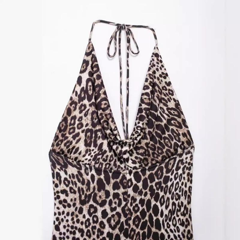 Animal Print Pleated Spaghetti Strap Dress - Women's European & American Style Summer Collection
