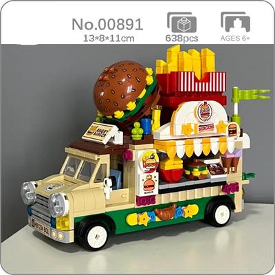 00891 Svět vozidel Hovězí Hamburger Hranolky Chips Auto Food Truck 3D mini bloky Cihly Stavebnice pro děti bez krabice