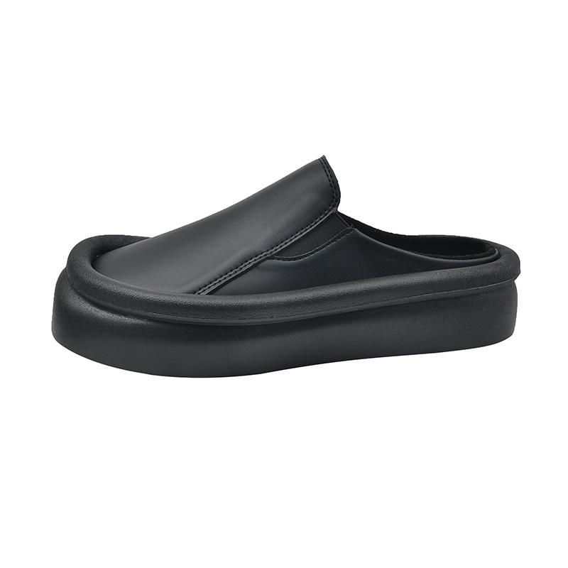2024 Summer New Korean Version Muffin Thickness Bag Head Solid Color Casual Half Slippers Women Wear Bread Lazy Cool Slippers