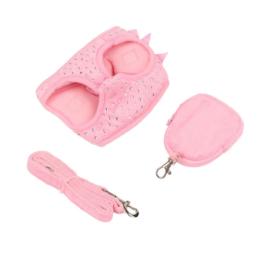 Solid Pink Dog Harness Soft Texture Cat Leash Set Easy To Fasten Pet Harness Leash Cat Walking
