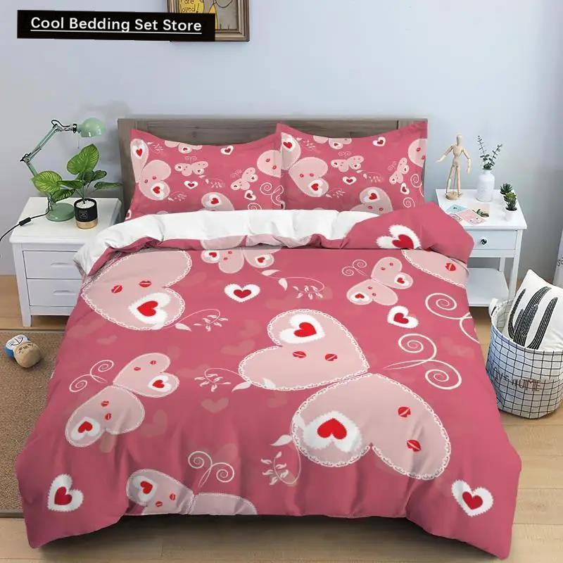 Kjærlighetshjerte Sengetøysett Enkelt Rutete Dynetrekk 200x200 Putetrekk Enkelt Dobbel Queen King Nordisk Par Sengedekke Sengetøy