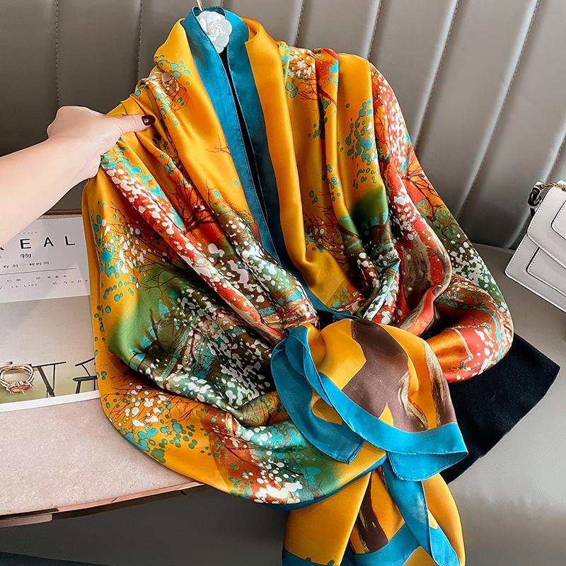 Luxury Brand Large Silk Scarf Women Fashion Print Shawls And Wrap Bufanda Foulard Female Beach Scarves Thin Soft Stoles Bandana
