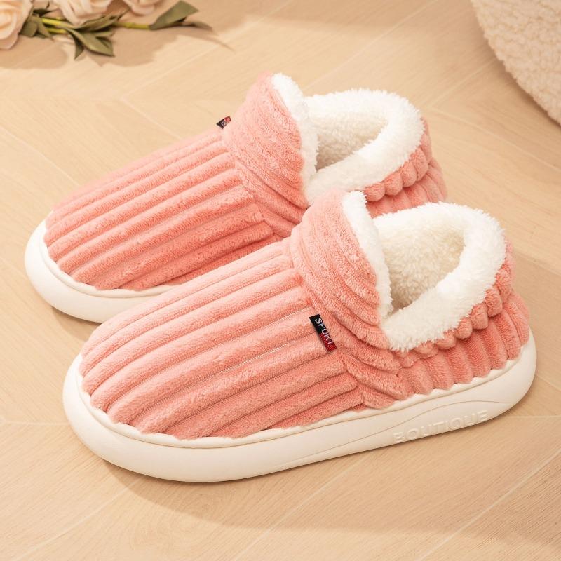 Women Coral Fleece Furry Slippers, Warm Indoor Slip On Lazy Cotton Shoes Plus Size