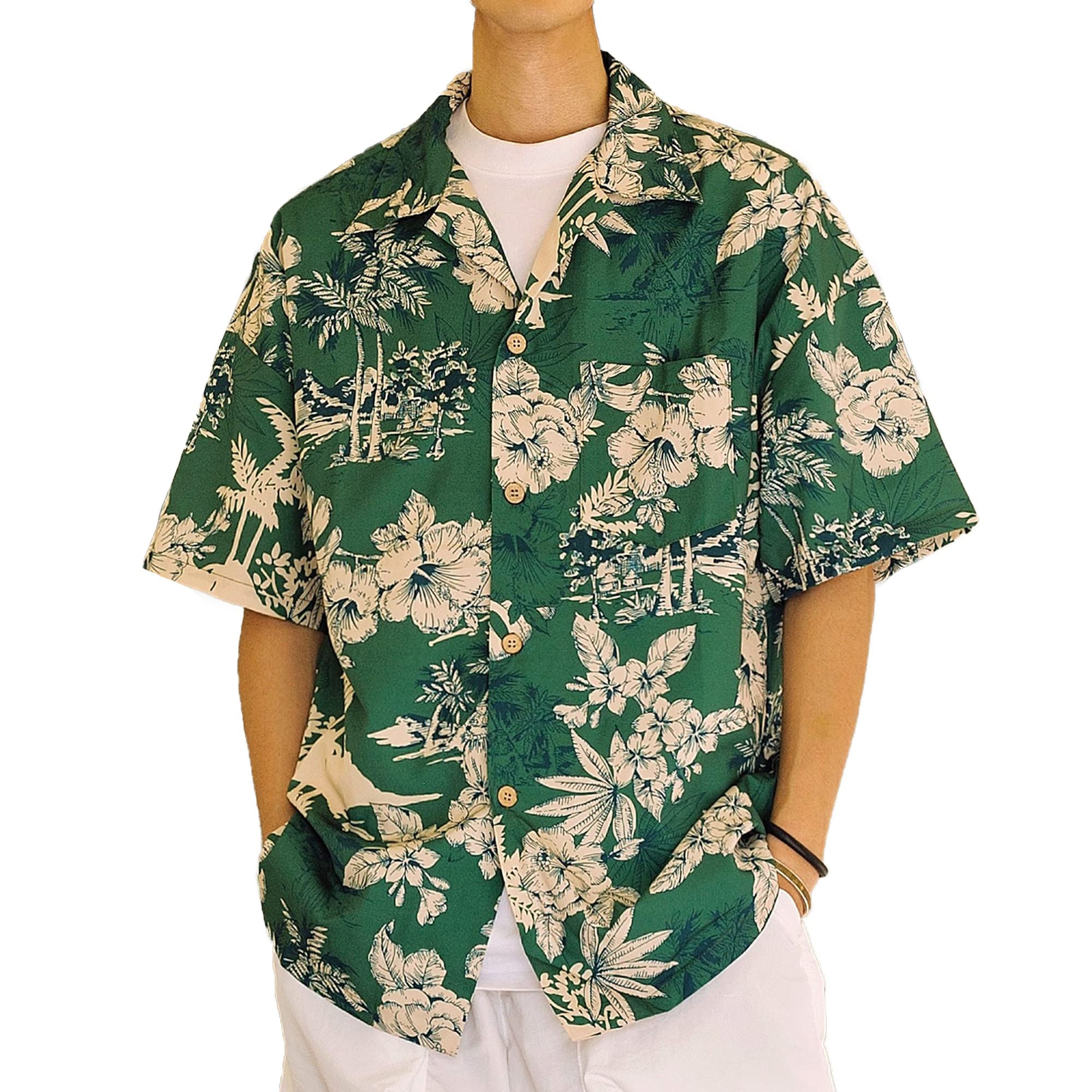 

2023SS Гавайский стиль Модная летняя одежда с открытым воротником и узором по всей поверхности Повседневная свободная рубашка с коротким рукавом Aloha [CHANGE WELL] Мужская [Цветочный принт]