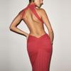 European-American Elegant Halterneck Pleated Slim Gown - Sexy Backless Long Dress