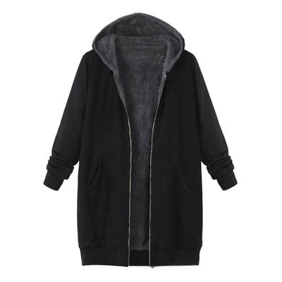 Plus Size Hooded Women's Mid-Length Velvet-Lined Cardigan Coat for Autumn and Winter