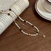 Tiger Eye French Shell Double Layer Necklace - Elegant & Versatile for Sweaters