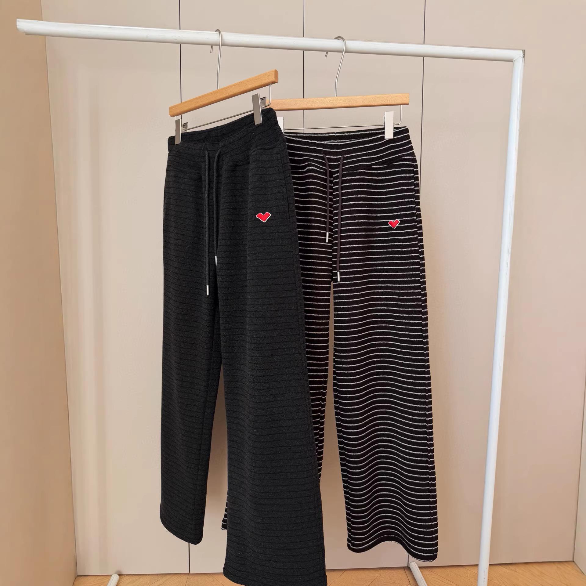 

High-Thick Polar Fleece Cotton Striped Elastic Waist Sweatpants Medium