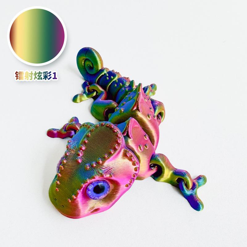 10Cm 3D Printing Chameleon Model Flexible Joints Movable Decompression Birthday Toy Simulation Animal Decoration Ornament Home