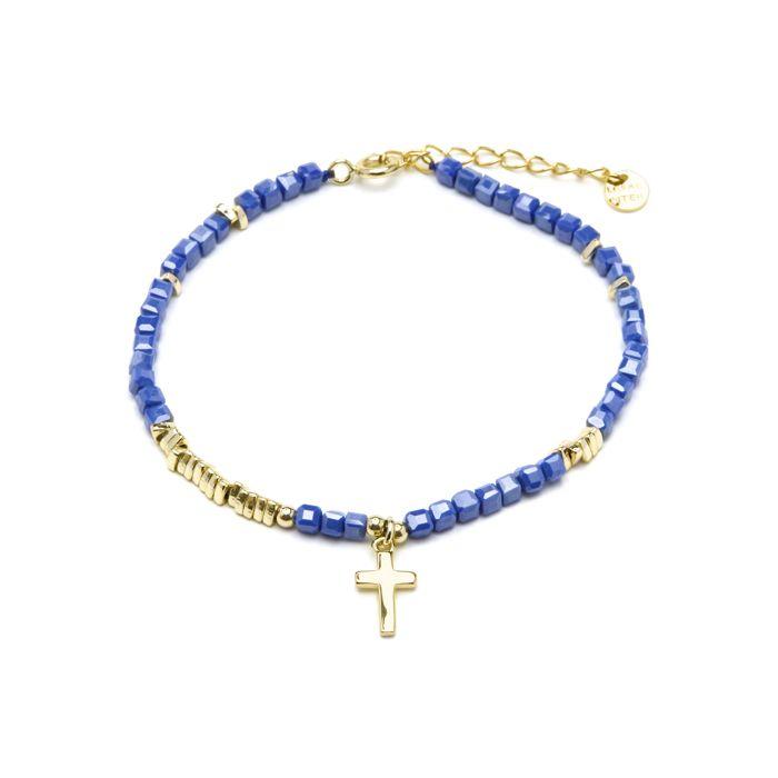 Bracelet - LUXENTER - Iszun - Argent 925 - finition or jaune 18k - Cristal bleu foncé