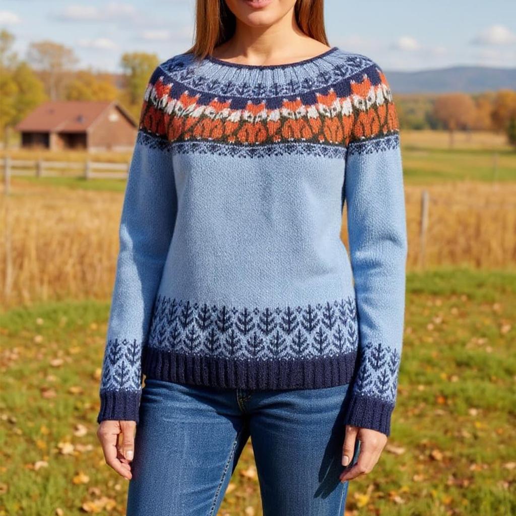 Ladies' Fashion Sweater, Round Neck,Loose Pullover Long-sleeved Knitted Sweater