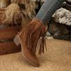 New Style Luxury Women's Tassel Suede Slip On Western Cowboy Boot Women Autumn Sexy Pointed Toe Medium Heel Riding Boots