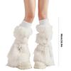 Women Harajuku Ribbed Cuffs Plush Leg Warmers with Ties Bandage Furry Boot Covers Flared Leg Sleeves Footless Socks