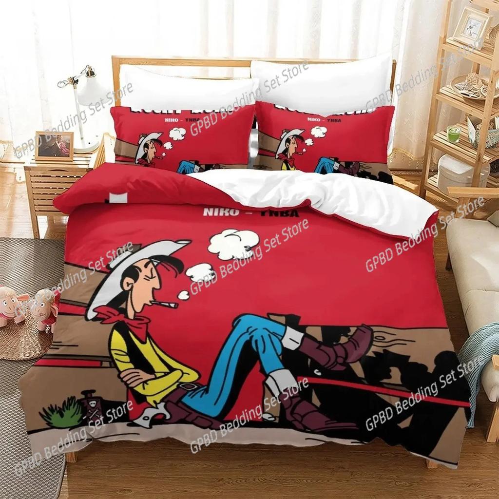 Nuevo Lucky Luke 3D NUEVO Juego de Funda Nórdica Funda de Almohada Ropa de Cama para Adulto Niño Niña Decoración de Dormitorio Infantil Individual Doble Grande