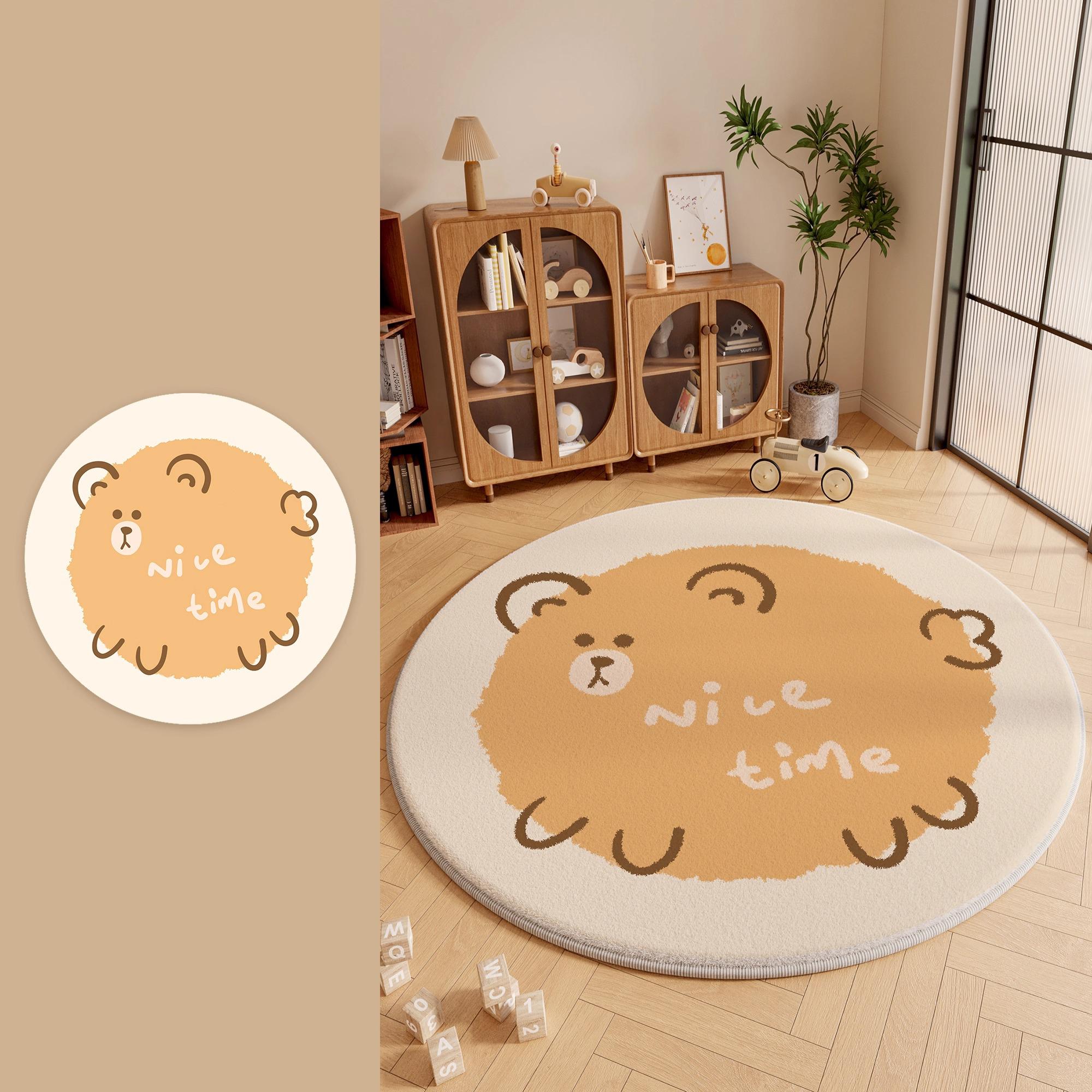 

Круглый ковер для гостиной в кремовом стиле, милый мультяшный узор, коврики для спальни, пушистый, мягкий, модный, художественный, коврики для журнального столика, Alfombra Diameter 80cm-31in