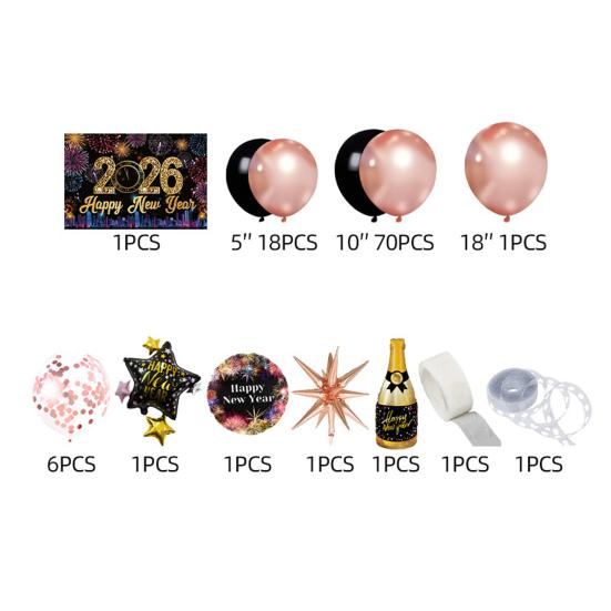 2026 New Year Decoration Black Gold Silver Latex Balloons Foil Letter Balloon Banner Set for New Years Eve Prom Party Supplies
