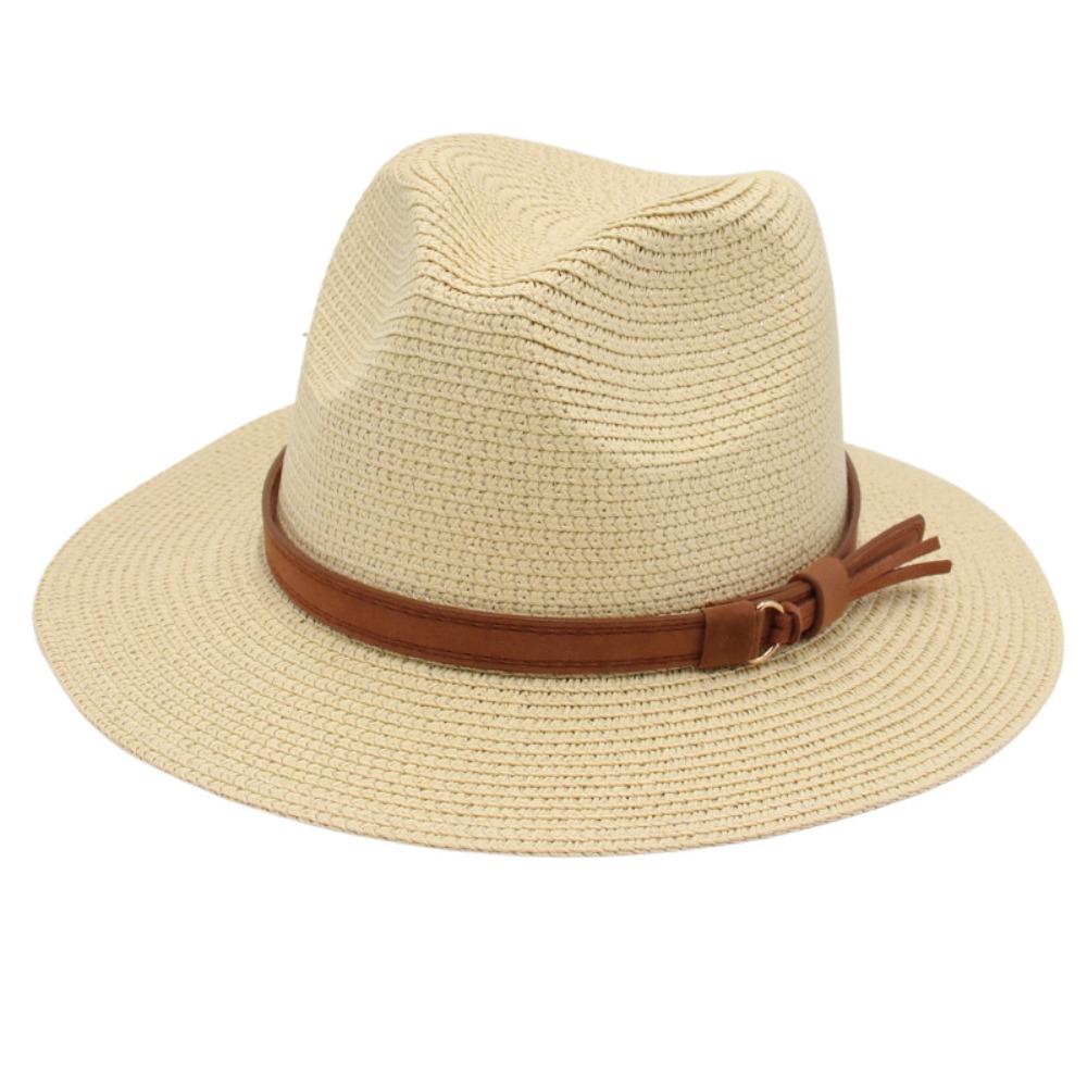 

Casual Straw Woven Hat UV Protection Breathable Beach Panama Hat Wide Brim Soft Fedora Sun Hat бежевий