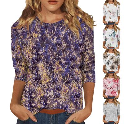 3/4 Sleeve Shirts For Women Cute Tops Graphic Tees  Blouses Casual Plus Size Basic Tops Pullover