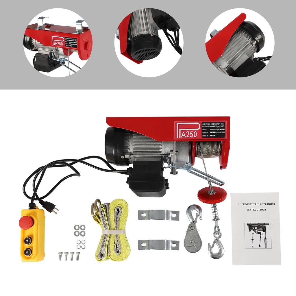 Electric Hoist, 551lbs Electric Winch, Electric Lift, 110V Electric Hoist with Remote Control & Single/Double Slings for Lifting