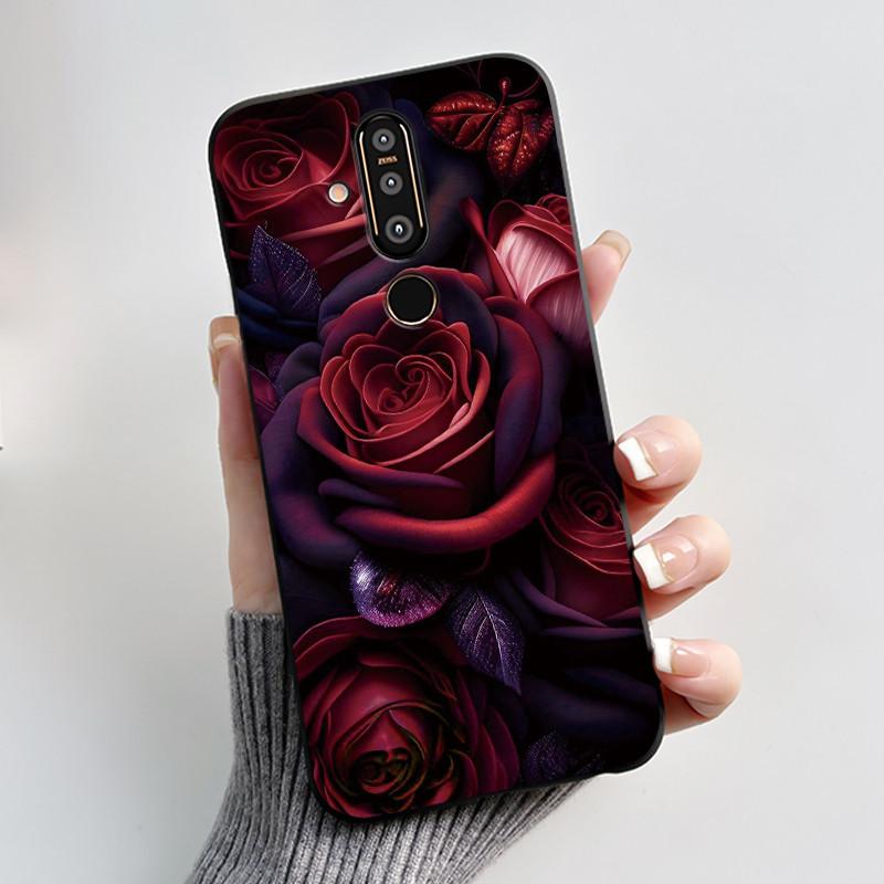 Case For Nokia 8.1 Plus/Nokia X71 Phone Casing Vast Grasslands With Beautiful WildFlowers Pattern Soft Black Anti-Scratch Case