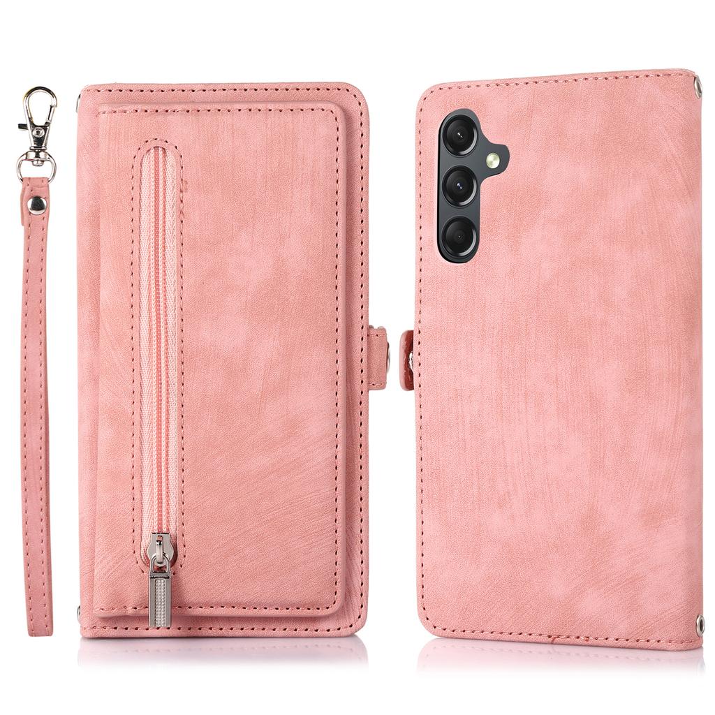 For Samsung Galaxy A35 5G Case Zipper Pocket 9 Card Slots PU Leather Phone Cover with Wrist Strap