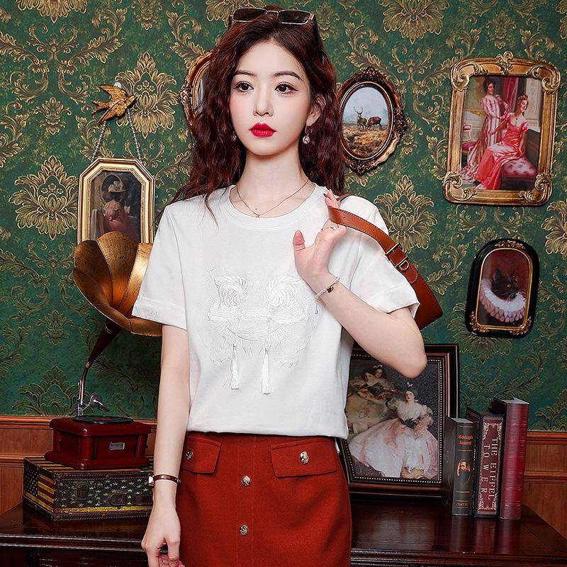 

Женская летняя рубашка 2025 года в национальном стиле с вышивкой, приталенного кроя, с коротким рукавом Small белый