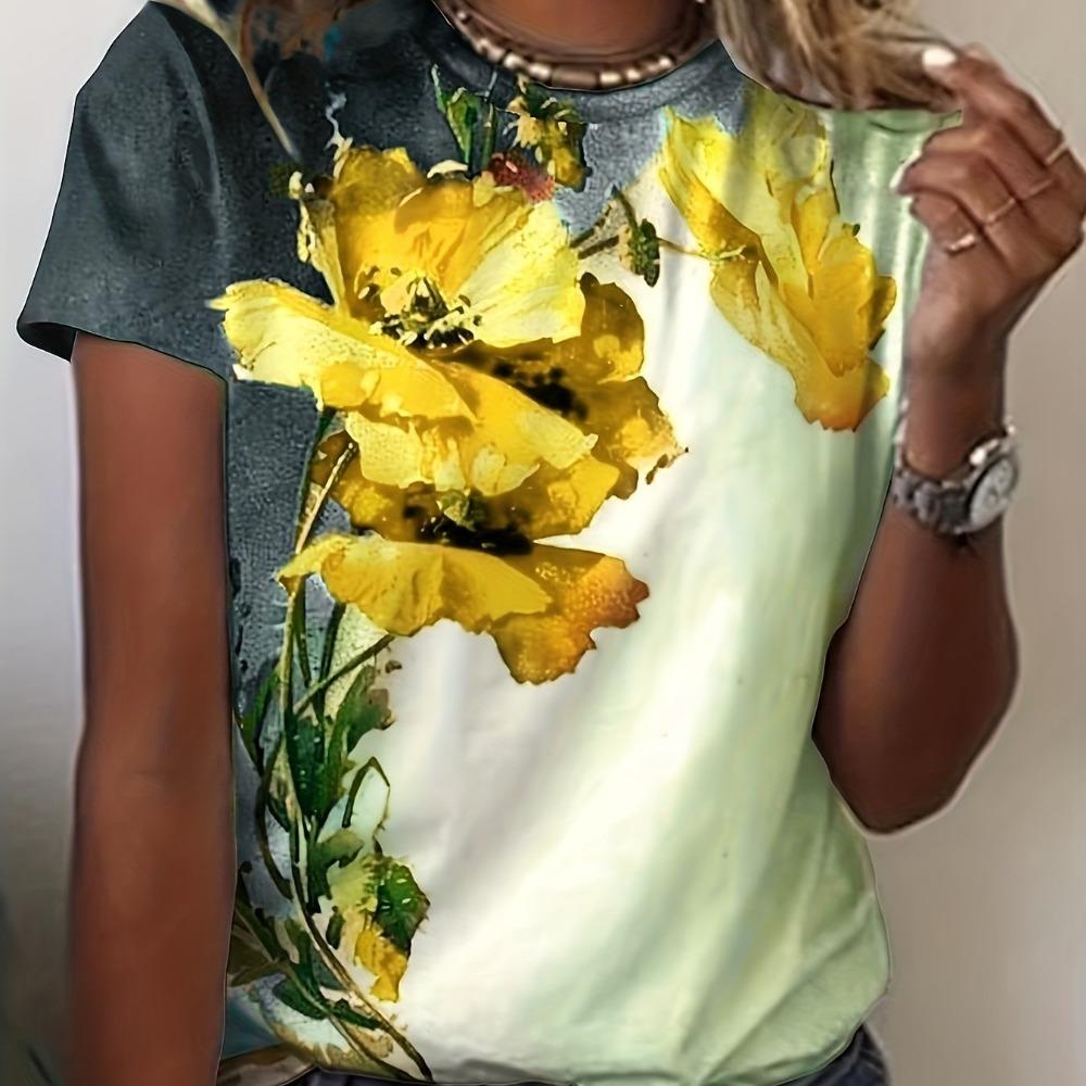 2026 Top Women Flower Printed Women's T-Shirt Oversized T-Shirt 3D Popular Clothes Women Clothing Short Sleeve Tees Blouse