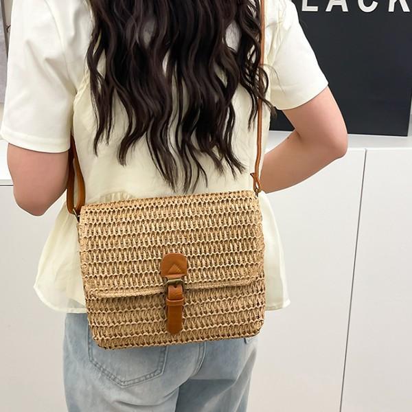 Vintage Small Mailman Messenger Bag Commuter Straw Bag Daily Versatile Woven Bag Summer Beach Bag Women'S Vacation