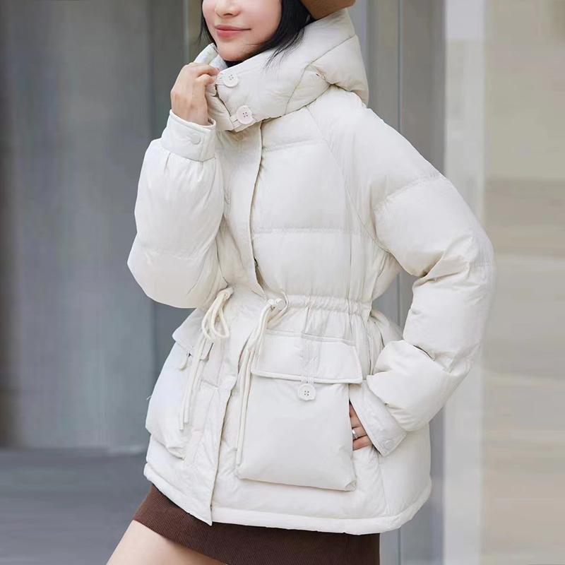 Pâine de culoare crem haină de iarnă pentru femei Jachetă de puf de rață alb stil scurt de damă