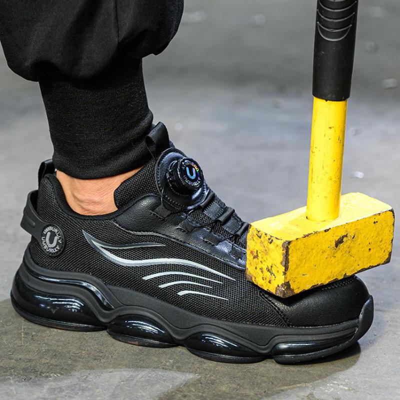 Fashion Rotating Button Safety Shoes For Men Steel Toe Work Shoes Man Protective Work Sneakers Non-slip Breathable Black Work Boots