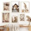 Beige Gras Blume Reed Leinwand Malerei Herbst Landschaft Eichhörnchen Schafe Wand Kunst Drucke Nordic Poster Bild Wohnzimmer Dekor