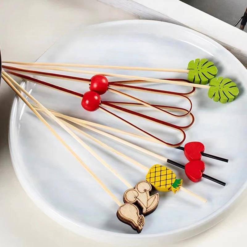 100 Pcs/12cm Disposable Fruit Pick Creative Handmade Heart Shape Bead Appetizer Picks Fruit Toothpicks Party Supplies Toothpick