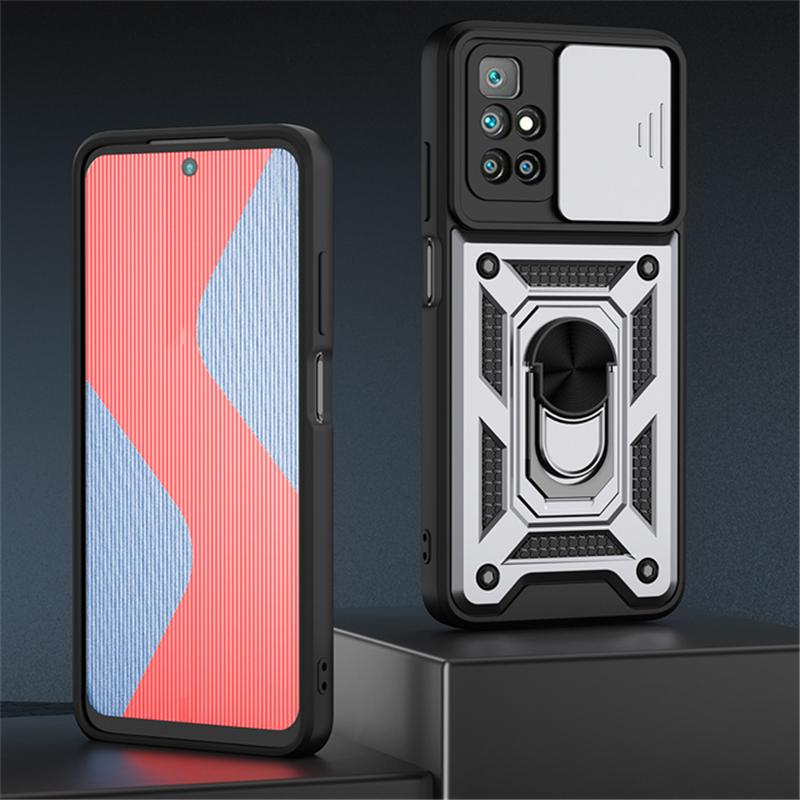 Slide Camera Lens Phone Case For Xiaomi Redmi Note 11 10 9 Pro 11S 10S 10C 9T 9AT 9C Poco X3 NFC M3 M4 Pro Military Grade Shockproof Armor Ring Cover