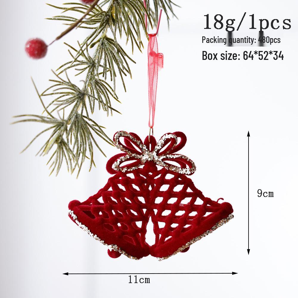 Popular Nordic Red Flocking Christmas Bell Ornaments for Tree and Shop Window Decoration
