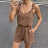 Tuta corta da donna a tinta unita con texture, spalline intrecciate, casual, per vacanze, con coulisse, senza maniche