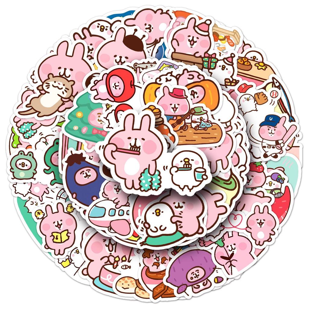 52 Kanahei Cartoon Stickers: Cute Pink Bunny Expressions for Decorating Water Cups, Phone Cases, Planners