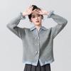 Fake Two-piece POLO Collar Sweater Women Spring Autumn New College Style Patchwork Knitted Cardigan Jacket Short Top