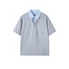 Men Loose Fake Two Piece Shirt Collar Patchwork Short Sleeve Casual T Shirt