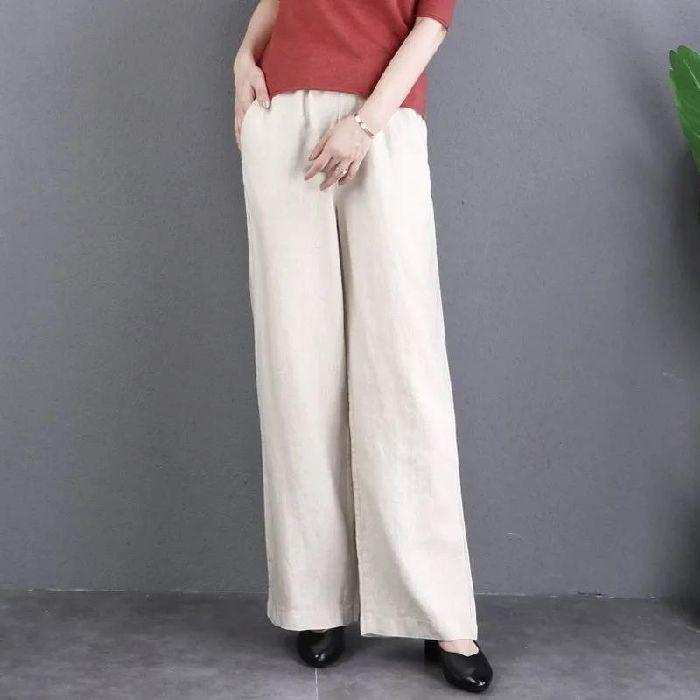 Wide-leg Pants for For Women In Spring and Summer Literary Large Size Elastic Waist Slimming Drape Straight Pants Solid Color Versatile Casual