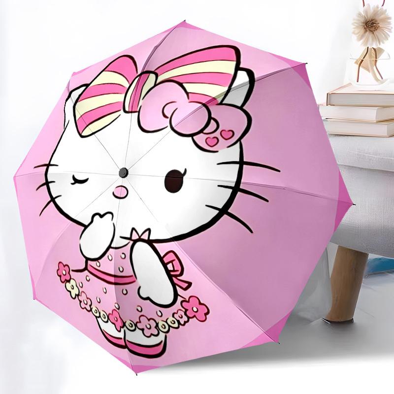 1pc Hello Kitty Automatic Folding Umbrella, Portable Collapsible Design, 8-Rib Iron Frame, , All-Season Casual Outdoor Accessory for Christmas Birthda