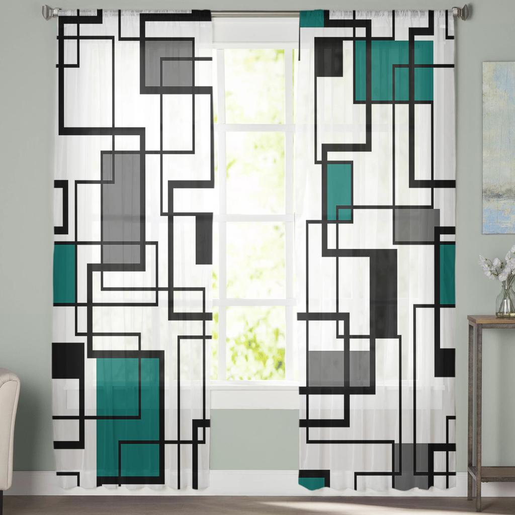 Abstract Geometry Aqua Duck Green Sheer Voile Window Curtains Tulle Curtains Living Room Balcony Decoration Drapes